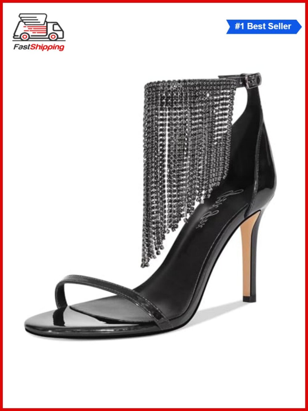 ✨ Rhinestone Fringe Ankle Strap Stiletto Heel Dress Sandals